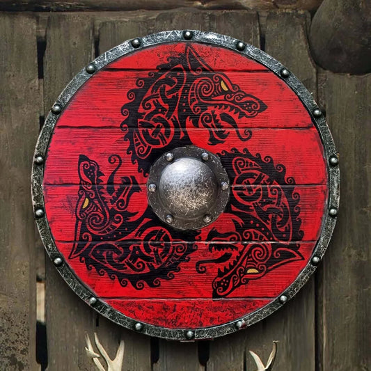 Authentic Battle-worn Viking Shield With Fenrir Wolf