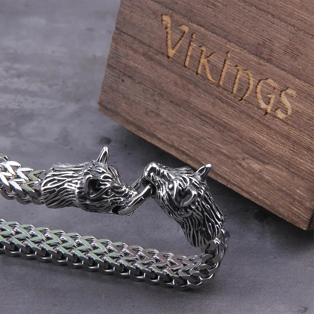 Viking Wolf Bracelet Stainless Steel Mesh Chain