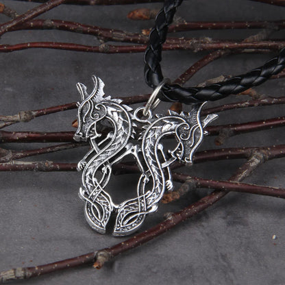 Double Dragon Retro Viking Necklace