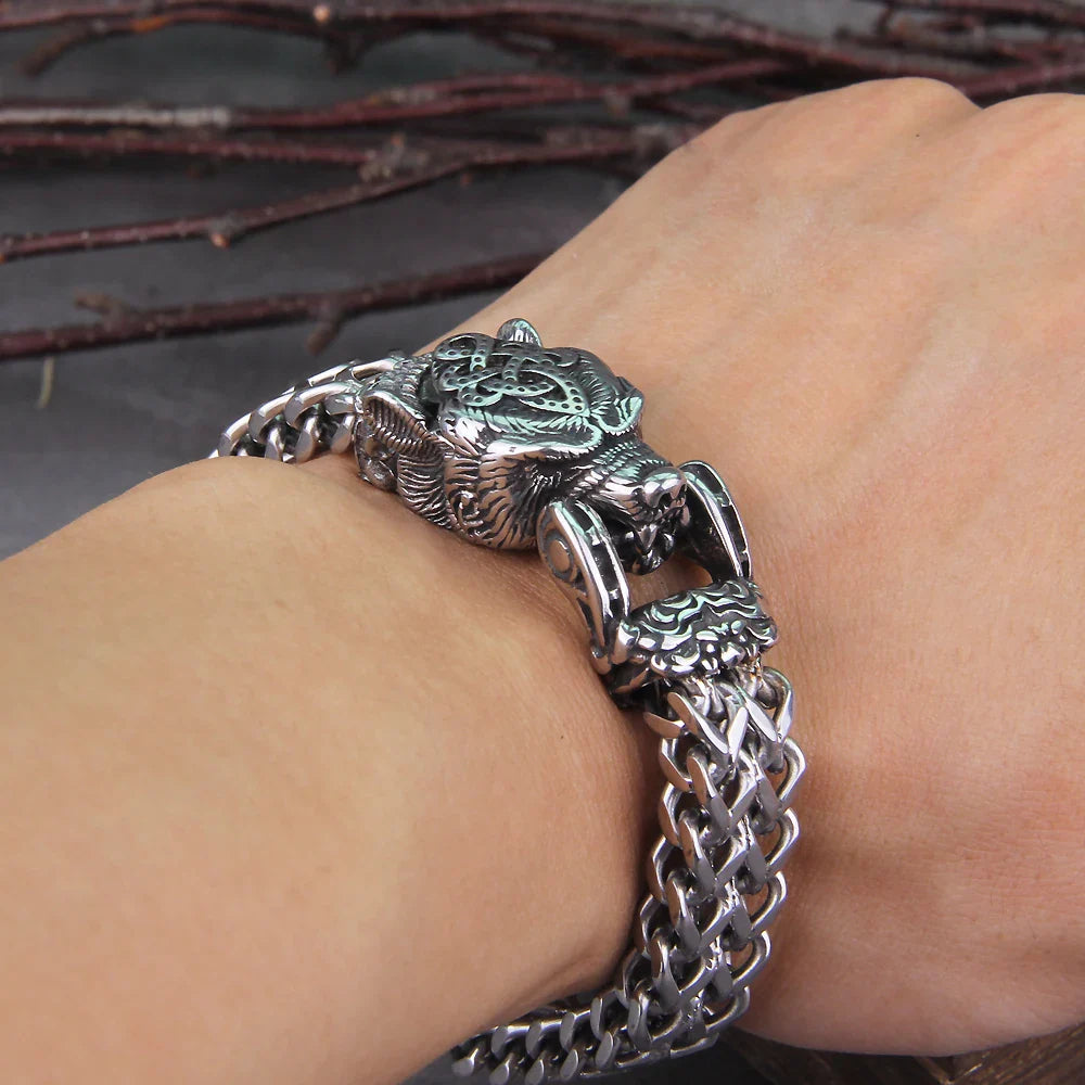 Viking Wolf Bracelet Stainless Steel Mesh Chain