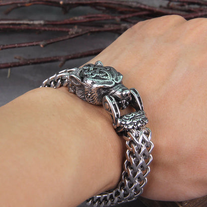 Viking Wolf Bracelet Stainless Steel Mesh Chain