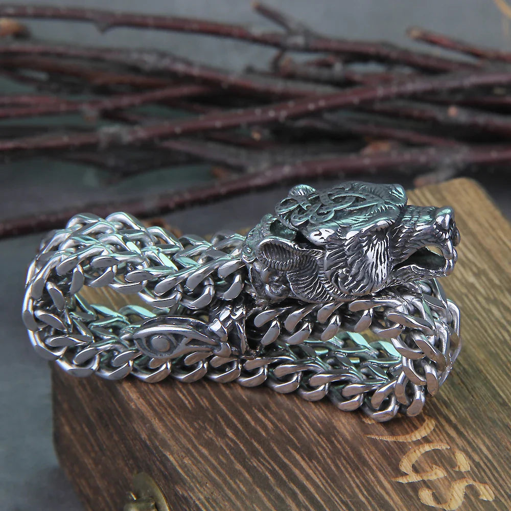 Viking Wolf Bracelet Stainless Steel Mesh Chain