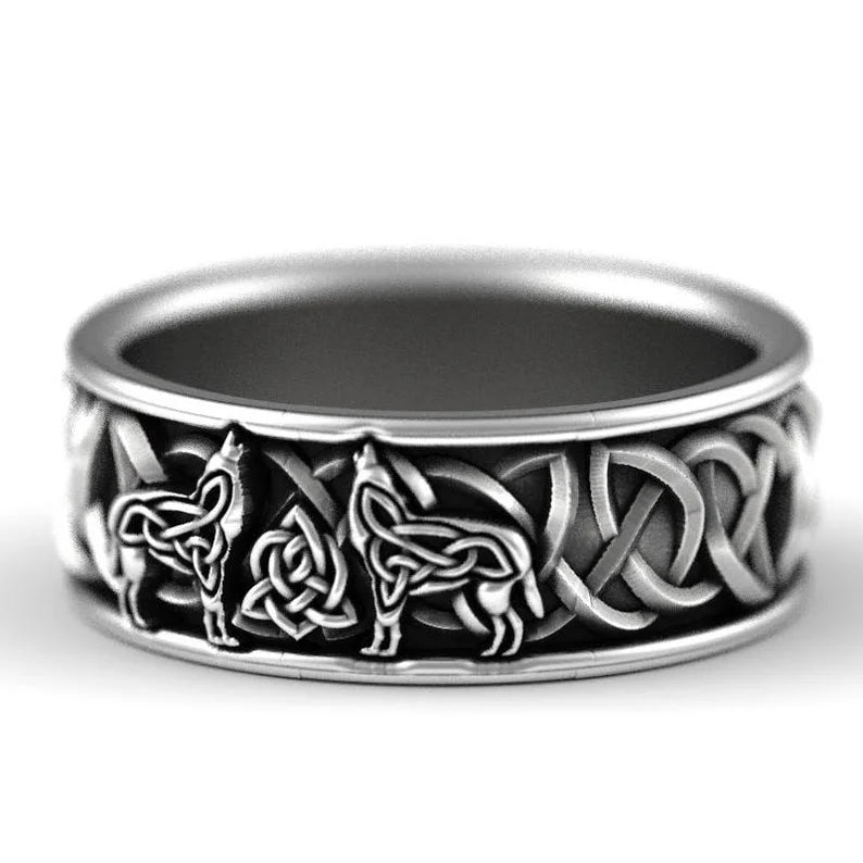 Viking Nordic Giant Wolf Ring