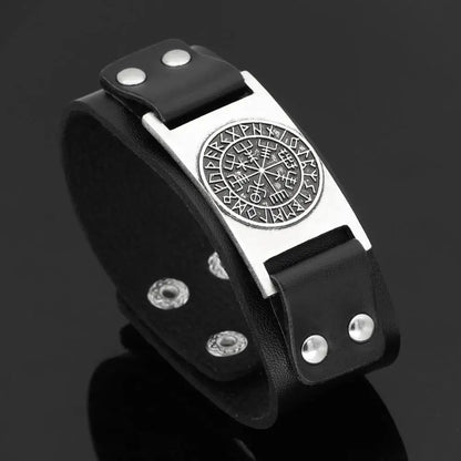 Viking Vegvisir Compass Nordic Leather Bracelet