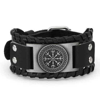 Viking Vegvisir Compass Nordic Leather Bracelet