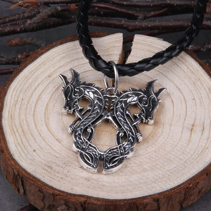 Double Dragon Retro Viking Necklace