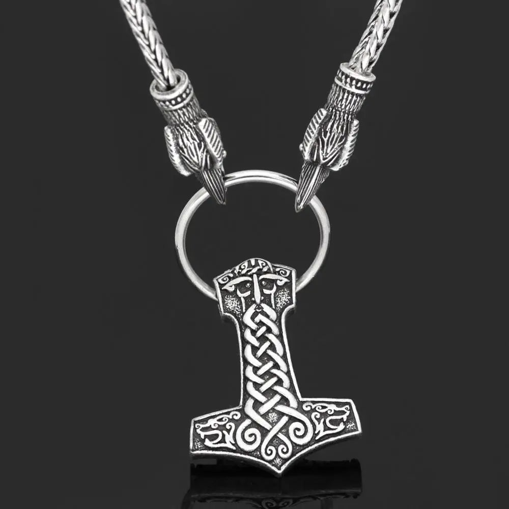 Norse Viking Pendant Cord Odin's Ravens Of Thor's Hammer amulet Axe