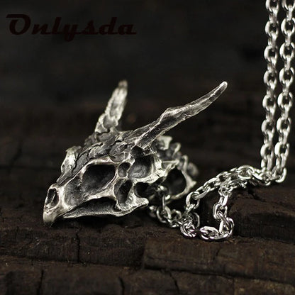 Viking Dragon Skull Pendant Necklace