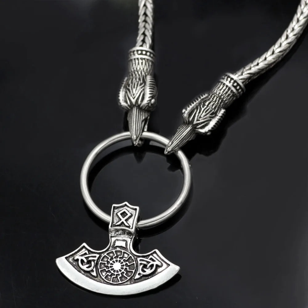 Norse Viking Pendant Cord Odin's Ravens Of Thor's Hammer amulet Axe