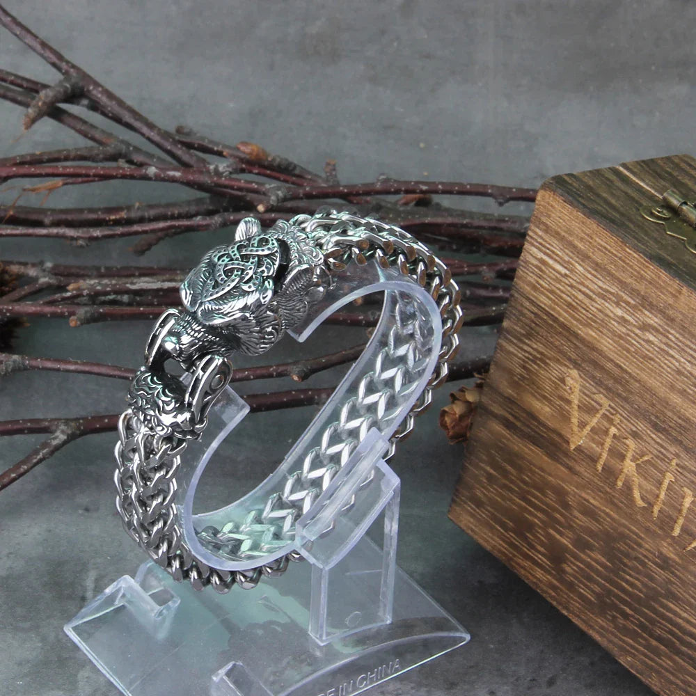 Viking Wolf Bracelet Stainless Steel Mesh Chain