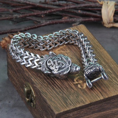 Viking Wolf Bracelet Stainless Steel Mesh Chain