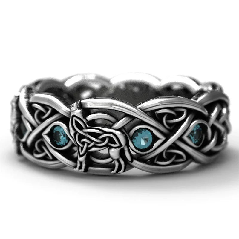 Nordic Giant Wolf Ring Sky Blue Stone