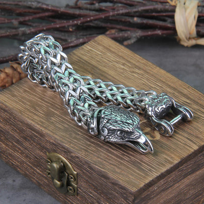 Viking Wolf Bracelet Stainless Steel Mesh Chain