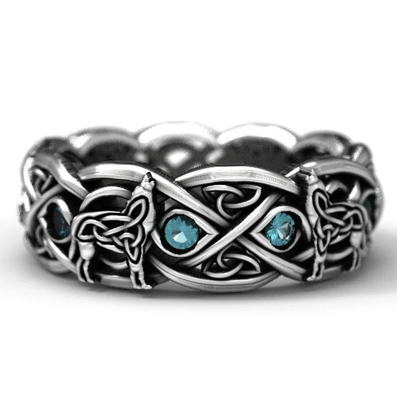 Nordic Giant Wolf Ring Sky Blue Stone