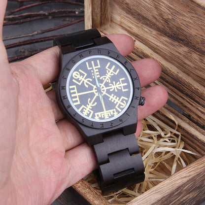 Handmade Woode Runic Circle Quartz Viking Watch