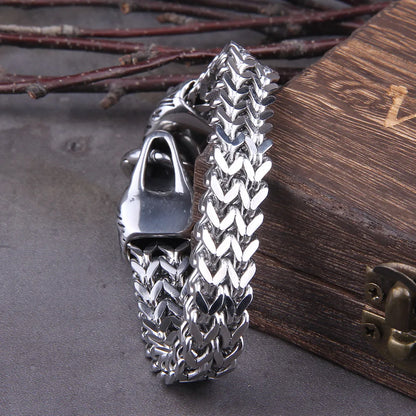 Viking Wolf Bracelet Stainless Steel Mesh Chain