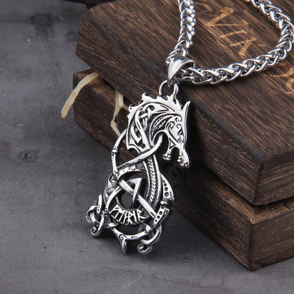 Dragon With Rune Viking Necklace