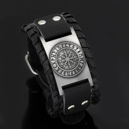 Viking Vegvisir Compass Nordic Leather Bracelet