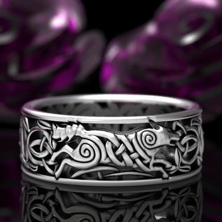 Viking Nordic Giant Wolf Ring