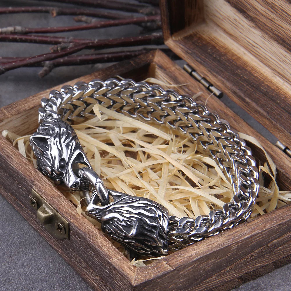 Viking Wolf Bracelet Stainless Steel Mesh Chain