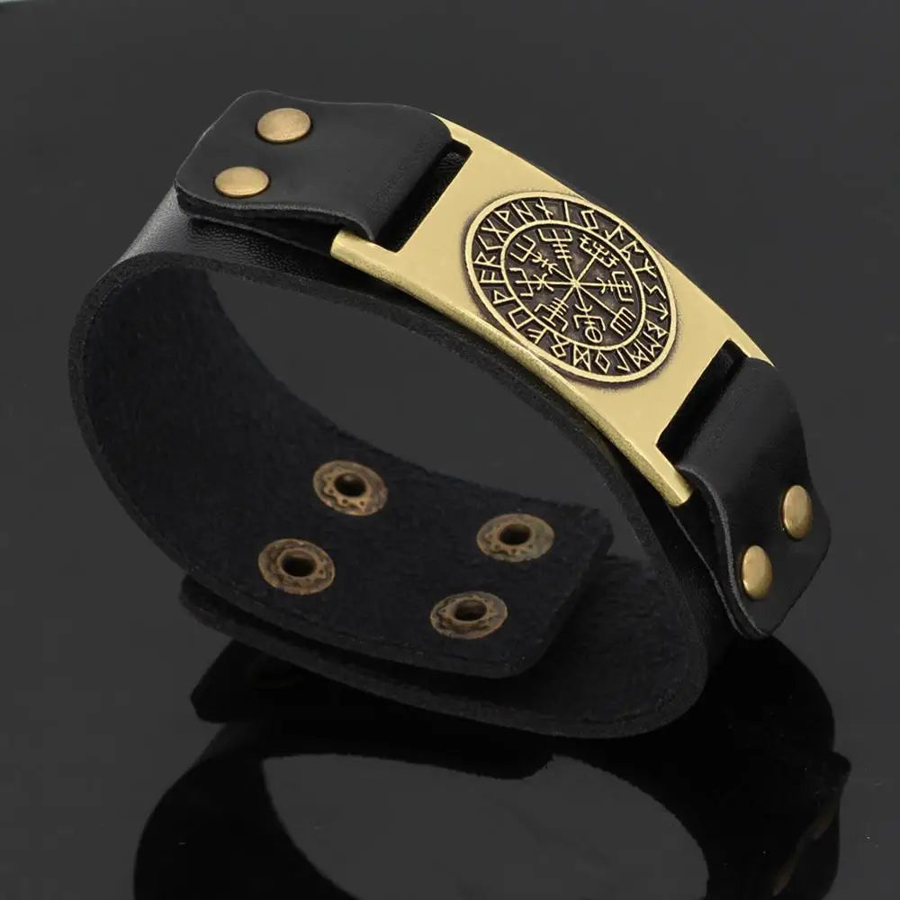 Viking Vegvisir Compass Nordic Leather Bracelet