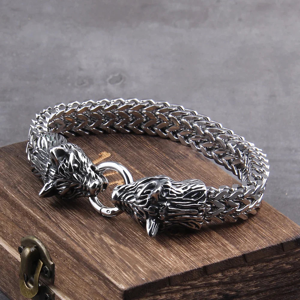 Viking Wolf Bracelet Stainless Steel Mesh Chain