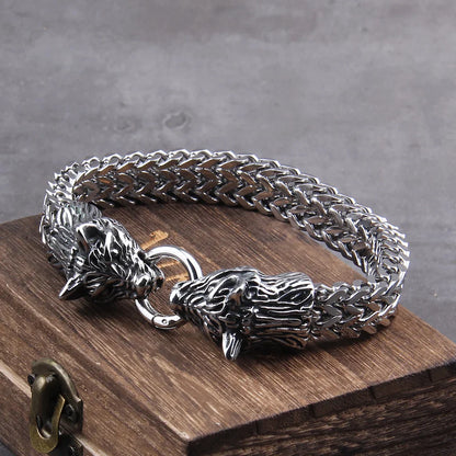 Viking Wolf Bracelet Stainless Steel Mesh Chain