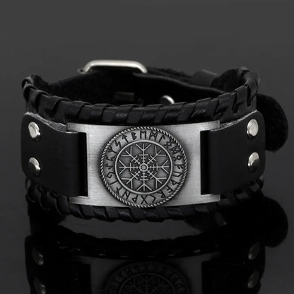 Viking Vegvisir Compass Nordic Leather Bracelet