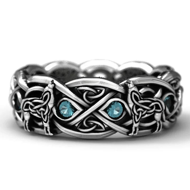 Nordic Giant Wolf Ring Sky Blue Stone