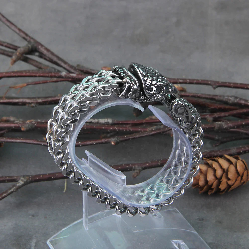 Viking Wolf Bracelet Stainless Steel Mesh Chain