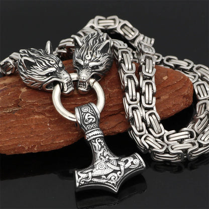 Nordic Celtic Wolf Necklace Viking Wolf Head Stainless Steel Pendant Scandinavian Rune Accessories norse Amulet Jewelry