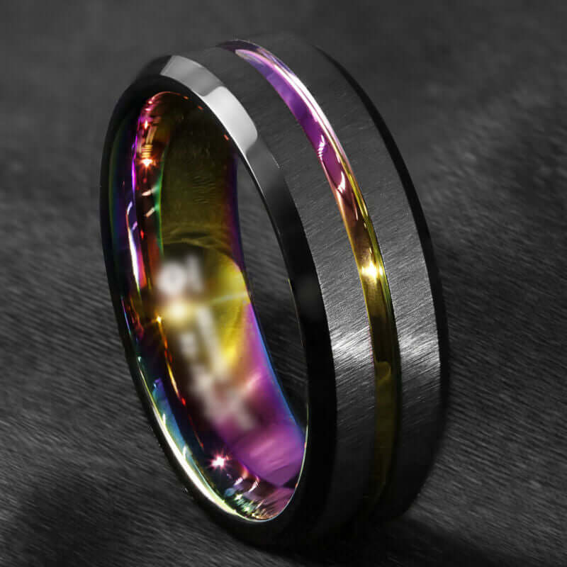 Black Tungsten Rainbow Ring