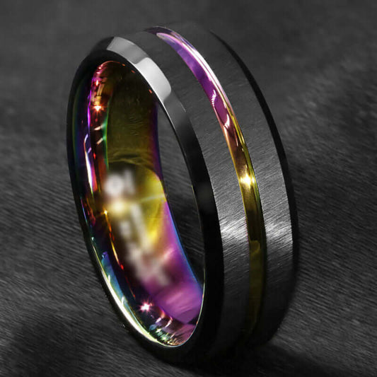 Black Tungsten Rainbow Ring