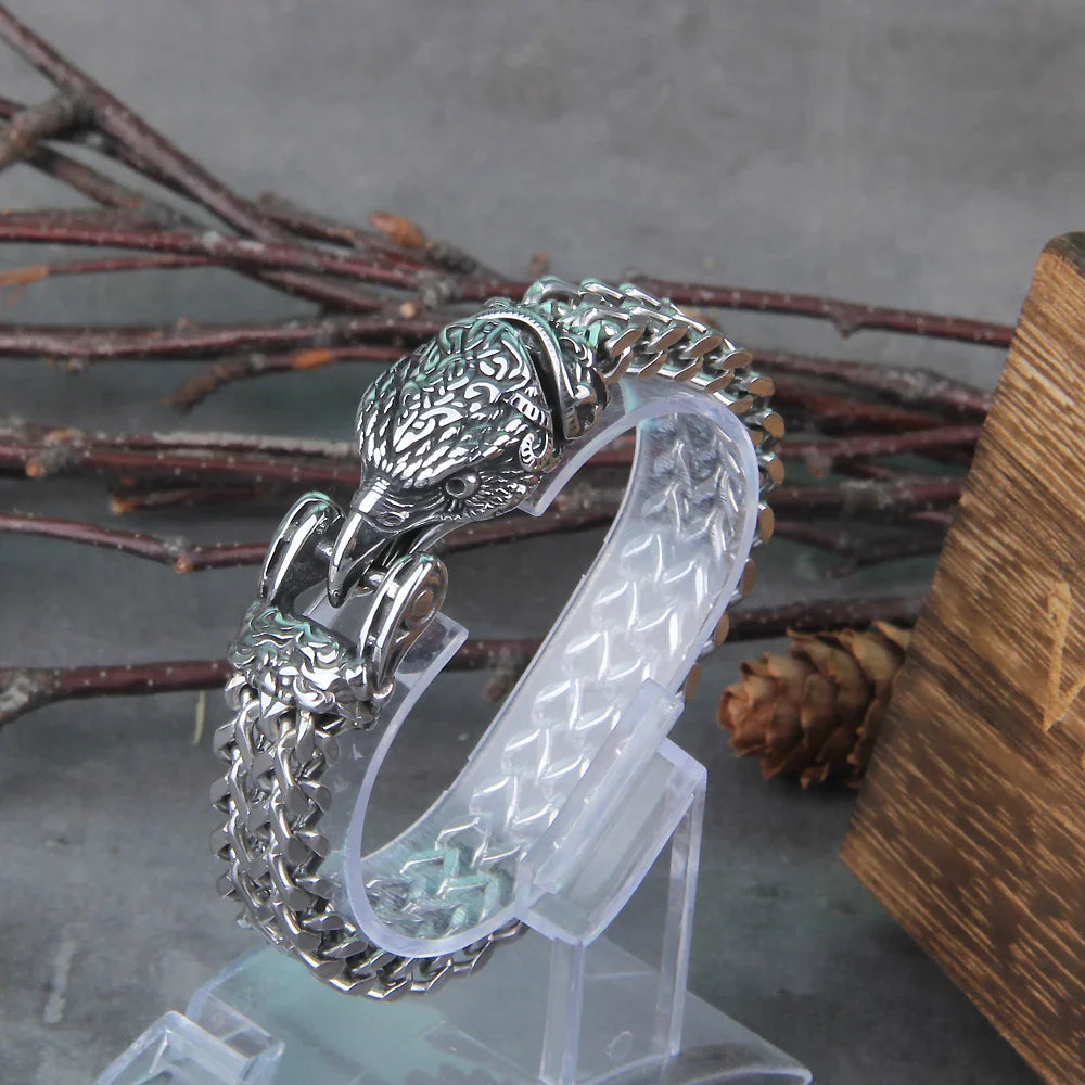 Viking Wolf Bracelet Stainless Steel Mesh Chain