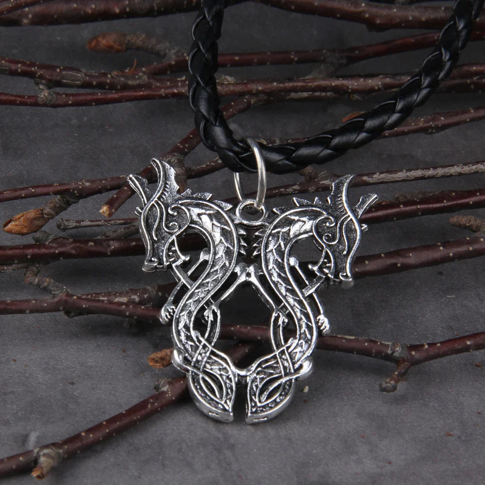 Double Dragon Retro Viking Necklace