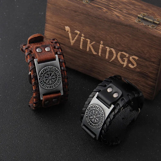 Charm Wide Leather Viking Bracelets