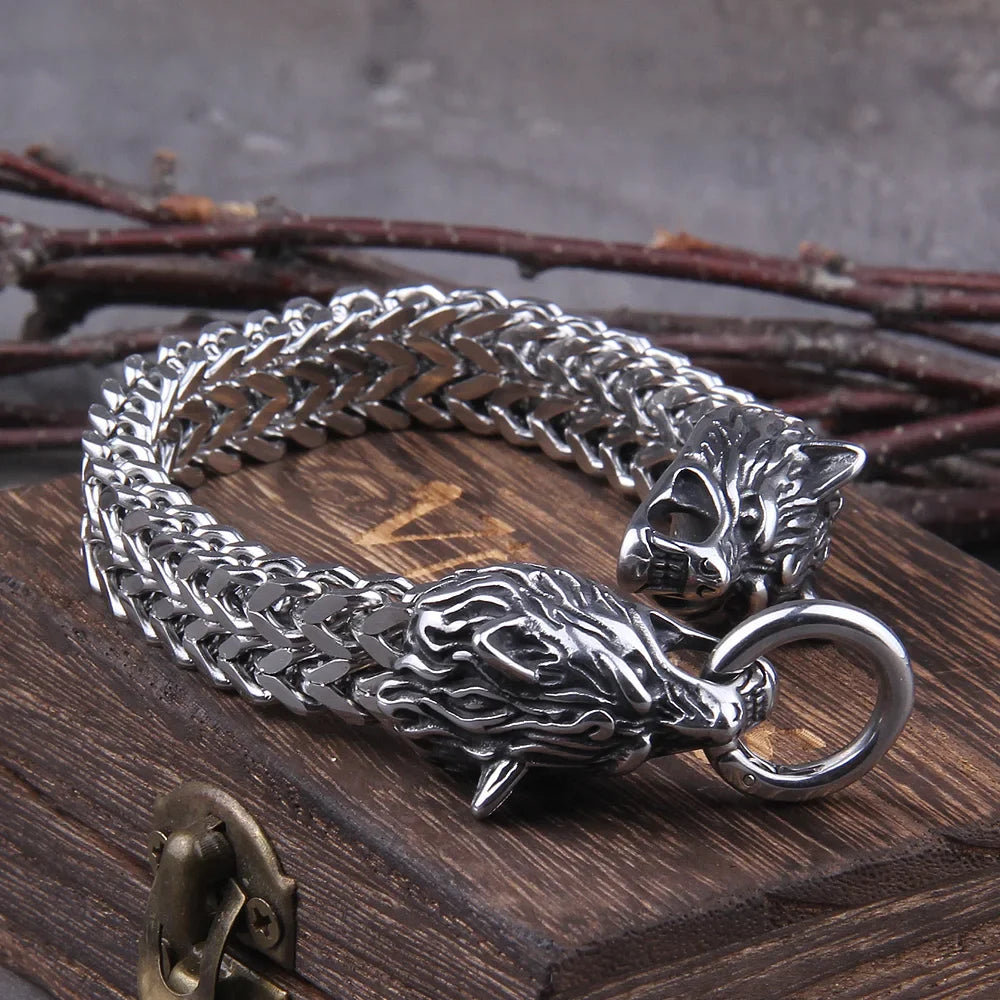 Viking Wolf Bracelet Stainless Steel Mesh Chain