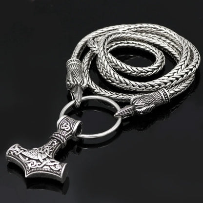 Norse Viking Pendant Cord Odin's Ravens Of Thor's Hammer amulet Axe