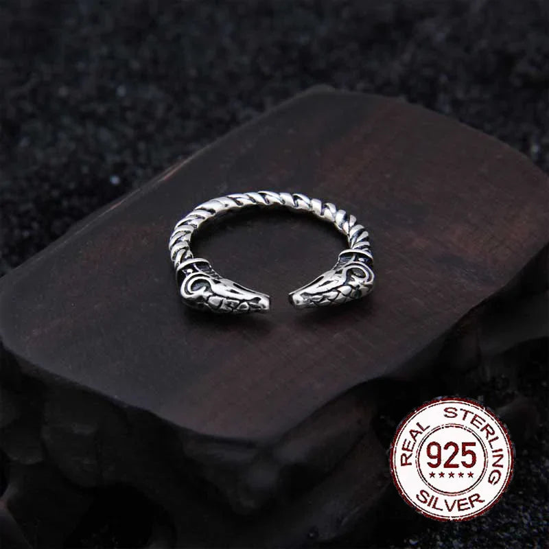 Sterling Silver Viking Adjustable Goat Twist Ring viking wood box