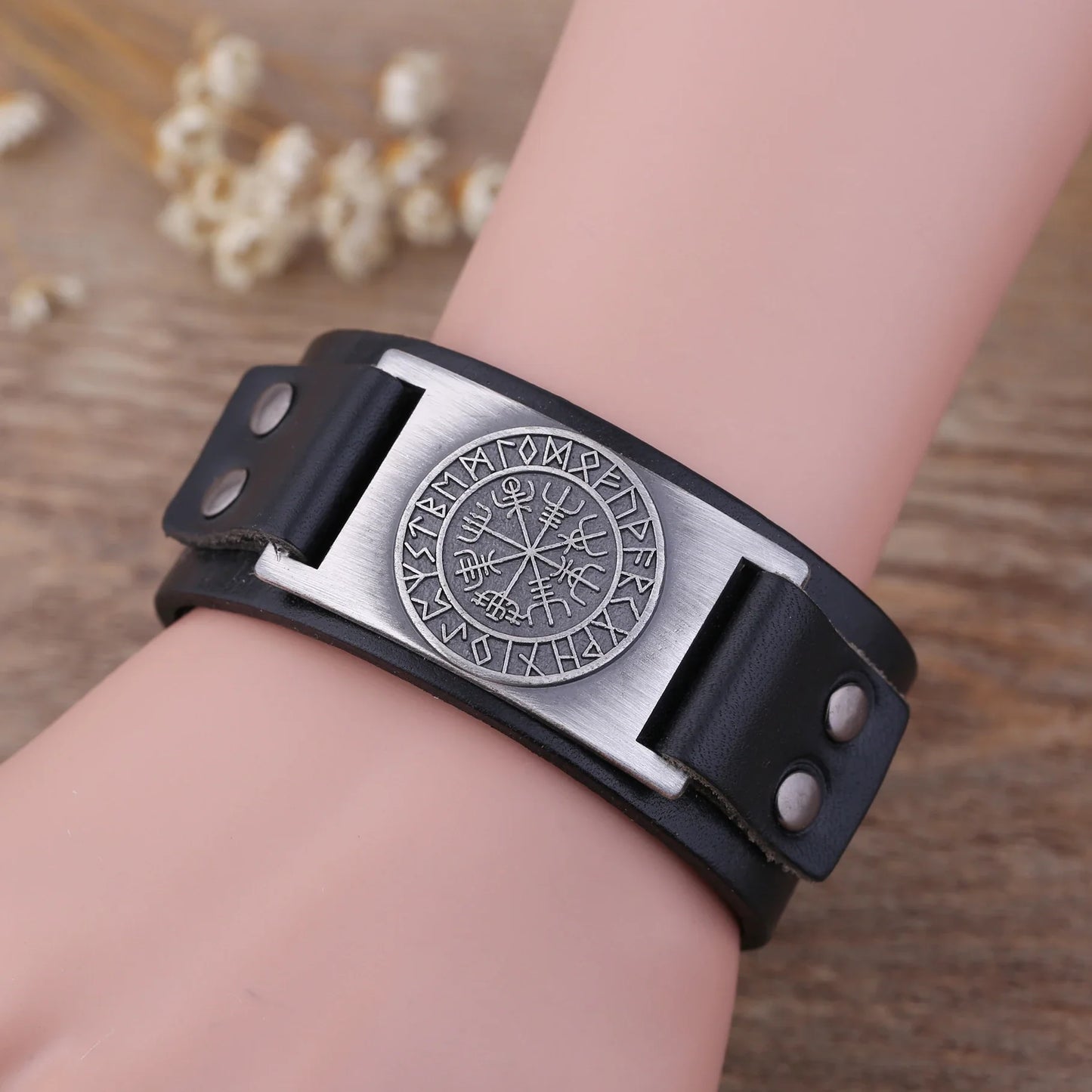 Vegvisir Compass Genuine Leather Bracelet Nordic Odin