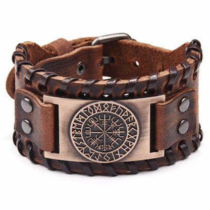 Viking Vegvisir Compass Nordic Leather Bracelet