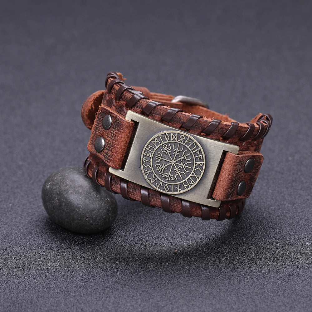 Vegvisir Compass Genuine Leather Bracelet Nordic Odin