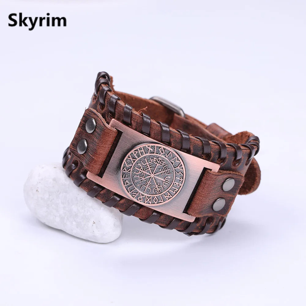 Vegvisir Compass Genuine Leather Bracelet Nordic Odin