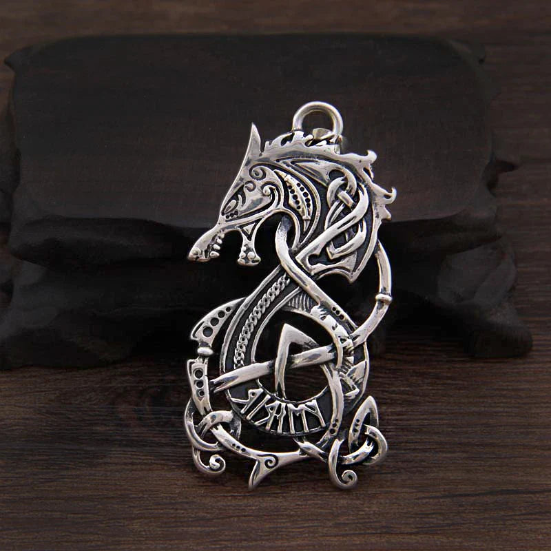 Sterling Silver Viking Dragon necklace with real leather chain and keel chain