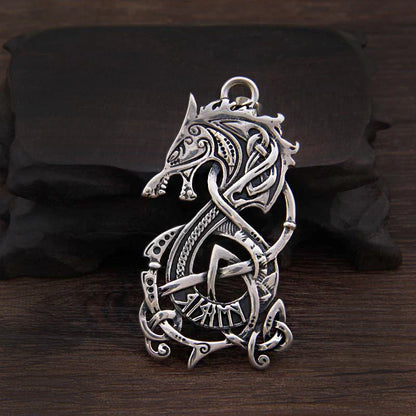 Sterling Silver Viking Dragon necklace with real leather chain and keel chain