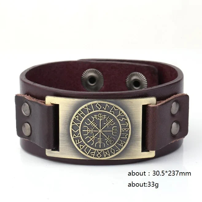 Vegvisir Compass Genuine Leather Bracelet Nordic Odin