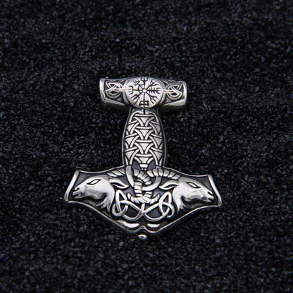 Sterling Silver Viking Goat Viking Thor hammer Necklace with real leather and keel chain