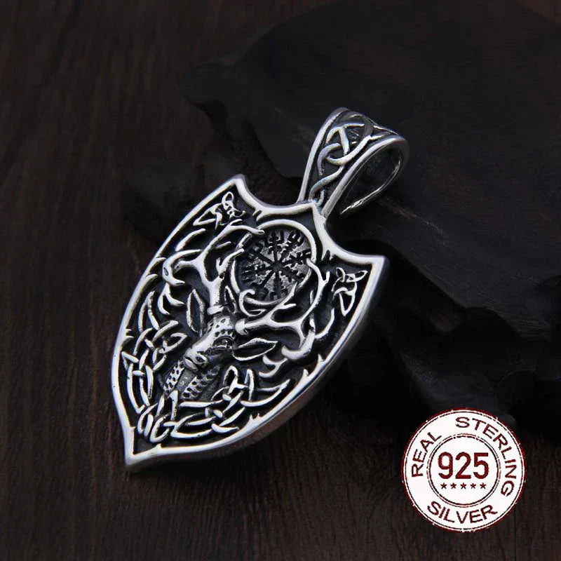 sterling silver viking Deer necklace with real leather and chain