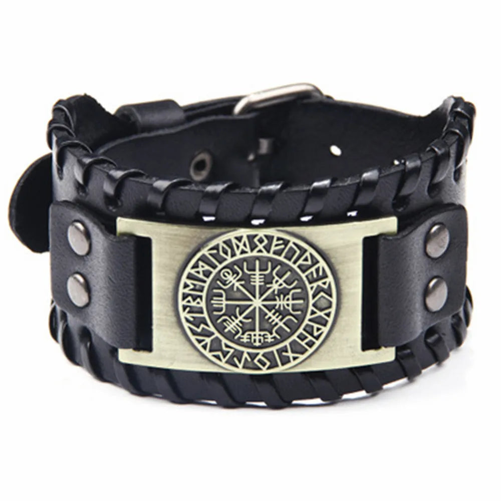 Viking Vegvisir Compass Nordic Leather Bracelet