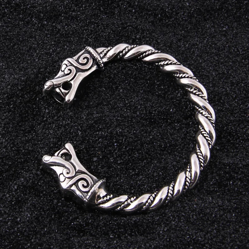 Sterling Silver Big Viking Dragon Bangle with wood box as gift for men or women